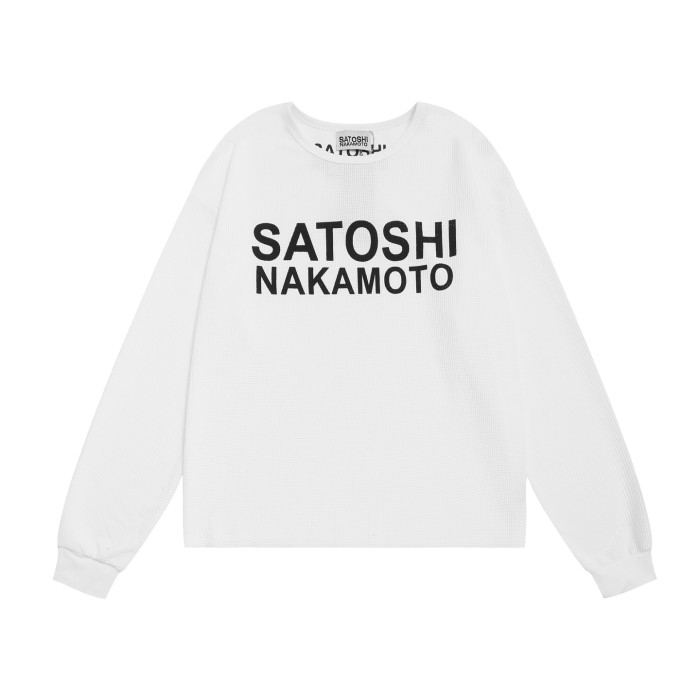 Satoshi Nakamoto Waffle Knit Chest Large Letter Crewneck Long Sleeve Tee 2 colors 29531085