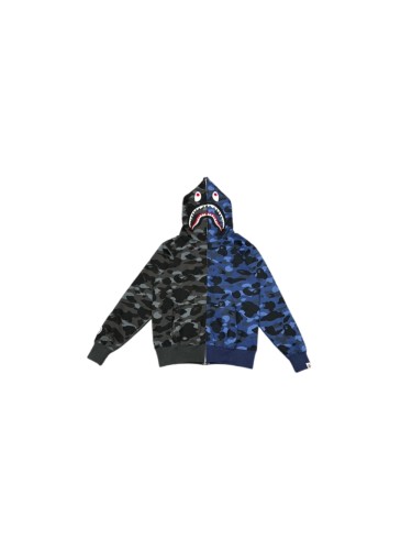 A Bathing Ape Bape 1:1 quality version Black And Blue Half Spliced Camouflage Double Zip Couple Hoodie 29530902