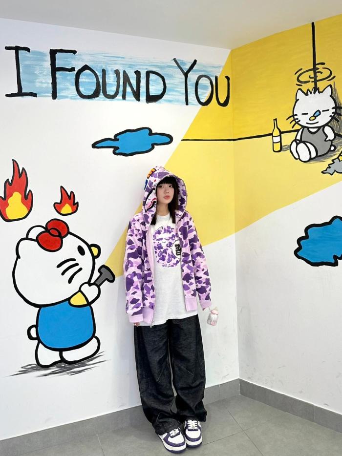 A Bathing Ape Bape 1:1 quality version Purple Camouflage Classic Shark Zip Up Couple Hoodie 29530934