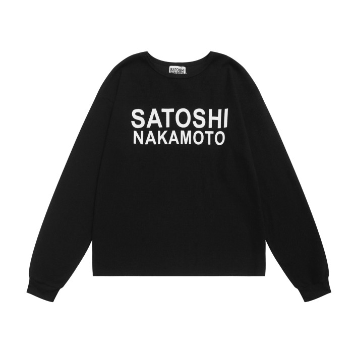 Satoshi Nakamoto Waffle Knit Chest Large Letter Crewneck Long Sleeve Tee 2 colors 29531085