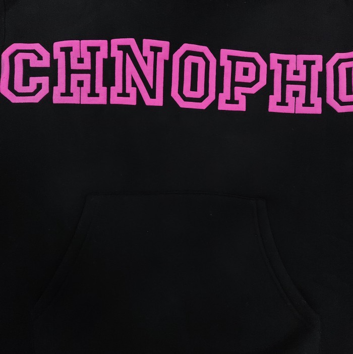 Sp5der Chest Pink CHNOPHO Varsity Letter Sleeve 555A Vertical Letter Hoodie 29530615