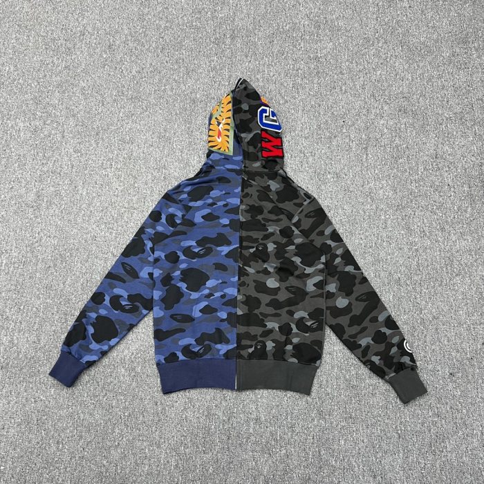 A Bathing Ape Bape 1:1 quality version Black And Blue Half Spliced Camouflage Double Zip Couple Hoodie 29530902