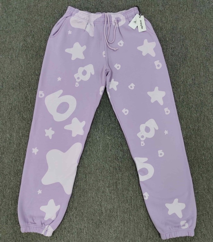 Sp5der Lavender All Over White Sp5der Letter Star Print Oversized Hoodie & Pants Set 29528847