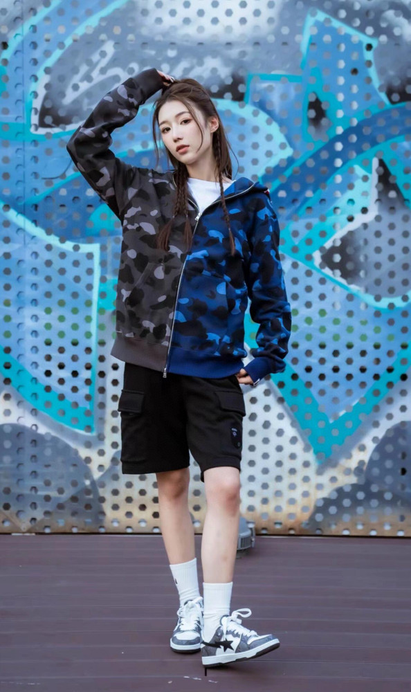 A Bathing Ape Bape 1:1 quality version Black And Blue Half Spliced Camouflage Double Zip Couple Hoodie 29530902