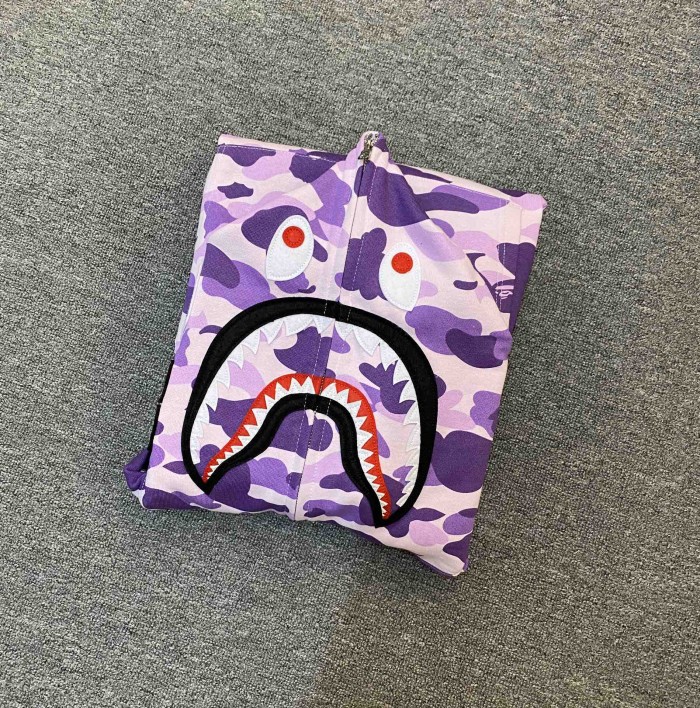 A Bathing Ape Bape 1:1 quality version Purple Camouflage Classic Shark Zip Up Couple Hoodie 29530934