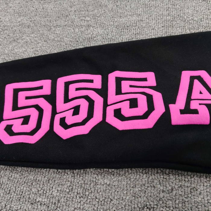 Sp5der Chest Pink CHNOPHO Varsity Letter Sleeve 555A Vertical Letter Hoodie 29530615