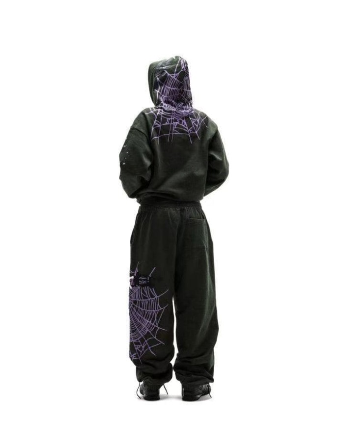 Sp5der [Big & Tall for weights up to 220 lbs]1:1 quality version Purple Spider Web Hat Small Star Hoodie & Pants Set 29533036