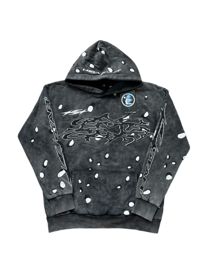 [50% Off]Hellstar Studio Black and white dot printed Washed Version hoodie & pants set 28429767