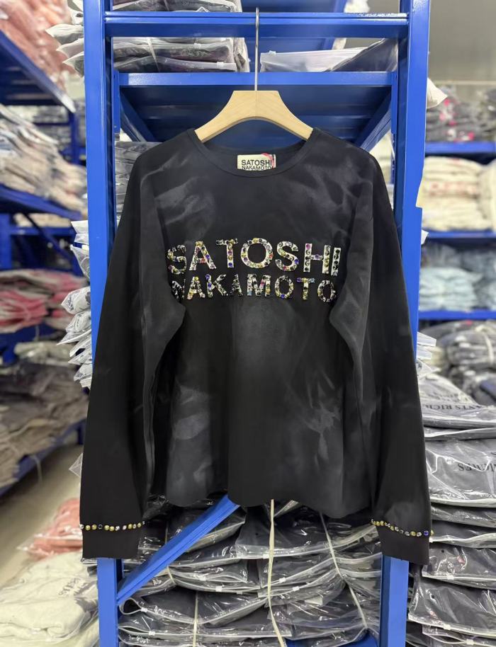 Satoshi Nakamoto Wax Wash Color Beaded Waffle Crewneck Long Sleeve Tee 29532878