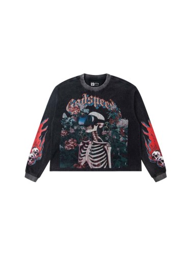 [50% Off]Godspeed Skeleton with VR Glasses Printed Washed Version Long-Sleeve T-Shirt 2 colors 28512646