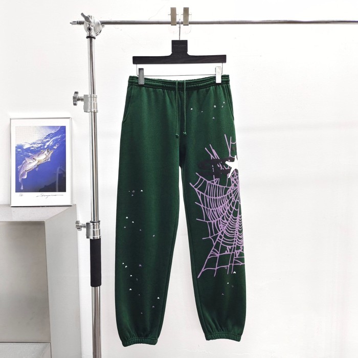 Sp5der [Big & Tall for weights up to 220 lbs]1:1 quality version Purple Spider Web Hat Small Star Hoodie & Pants Set 29533036