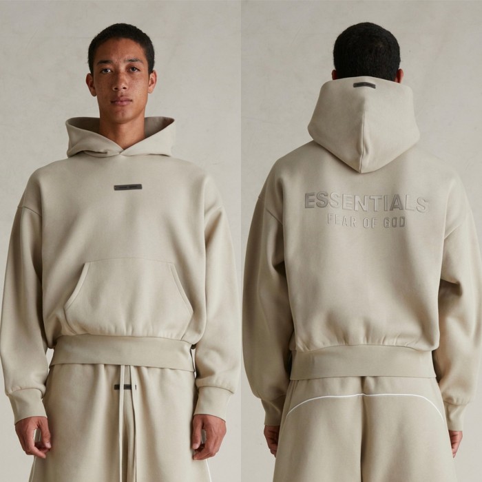 [50% Off]Fear Of God (Essentials) [Big & Tall for weights up to 220 lbs]1:1 quality version 3D Metal Logo Fleece Hoodie & Sweatpants Set 3 colors 28529877