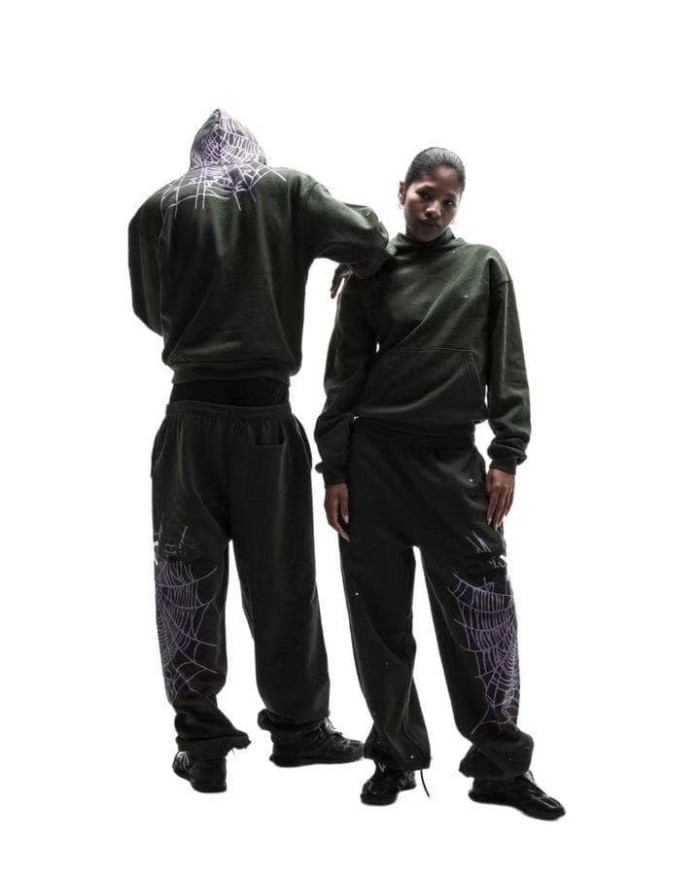 Sp5der [Big & Tall for weights up to 220 lbs]1:1 quality version Purple Spider Web Hat Small Star Hoodie & Pants Set 29533036