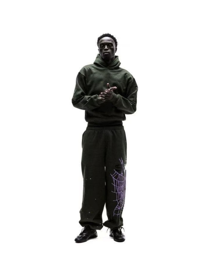 Sp5der [Big & Tall for weights up to 220 lbs]1:1 quality version Purple Spider Web Hat Small Star Hoodie & Pants Set 29533036