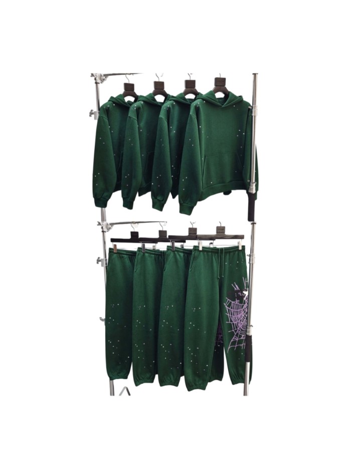 Sp5der [Big & Tall for weights up to 220 lbs]1:1 quality version Purple Spider Web Hat Small Star Hoodie & Pants Set 29533036