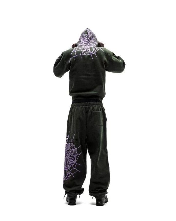 Sp5der [Big & Tall for weights up to 220 lbs]1:1 quality version Purple Spider Web Hat Small Star Hoodie & Pants Set 29533036