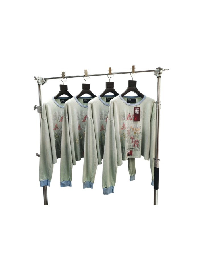 Paly Hollywood [Big & Tall for weights up to 220 lbs]1:1 quality version Triangle Eye Hot Drill Mint Green Long Sleeve Tee 29533029