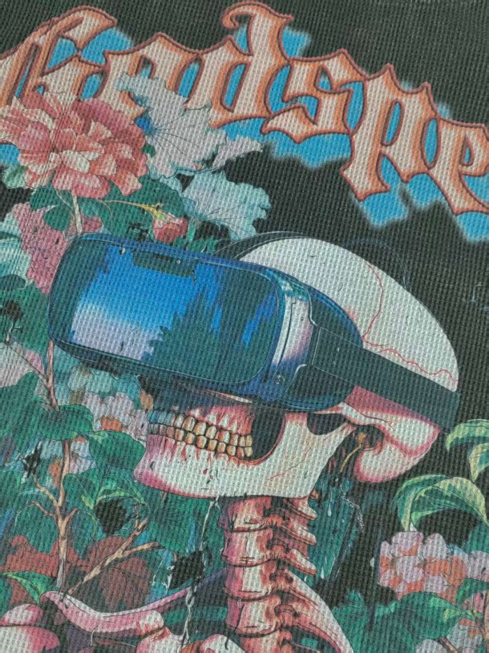 [50% Off]Godspeed Skeleton with VR Glasses Printed Washed Version Long-Sleeve T-Shirt 2 colors 28512646
