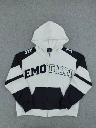 Mixed Emotion Black White Color Block Towel Embroidery Letter Zip Up Oversized Hoodie 29502492