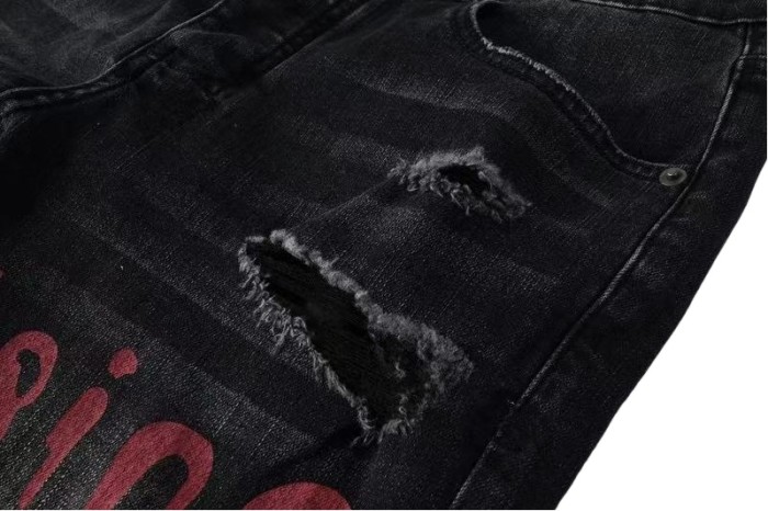 [50% Off]Ksubi 1:1 quality version Red Letter Embroidery Hole Jeans 28700618