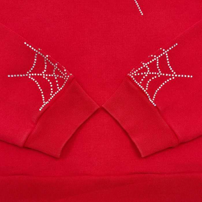 Sp5der [Big & Tall for weights up to 220 lbs] 1:1 quality version Sp5der Red Rhinestone Web Zip Hoodie & Sweatpants
