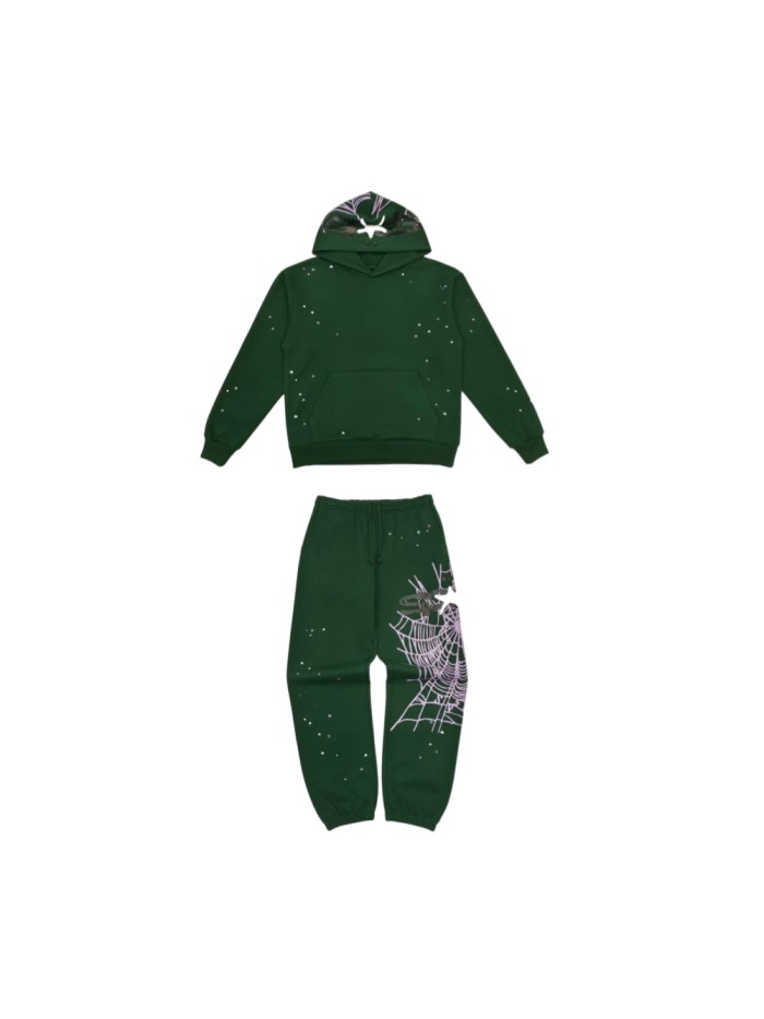 Sp5der [Big & Tall for weights up to 220 lbs]1:1 quality version Purple Spider Web Hat Small Star Hoodie & Pants Set 29533036