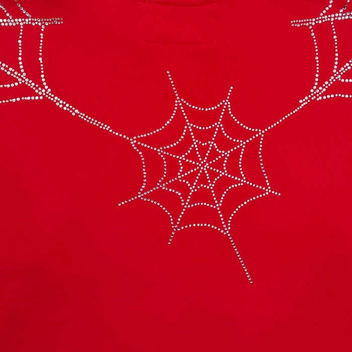 Sp5der [Big & Tall for weights up to 220 lbs] 1:1 quality version Sp5der Red Rhinestone Web Zip Hoodie & Sweatpants