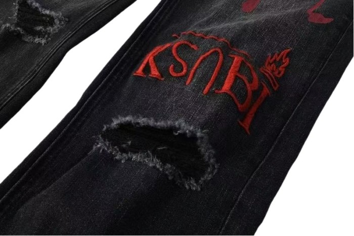 [50% Off]Ksubi 1:1 quality version Red Letter Embroidery Hole Jeans 28700618