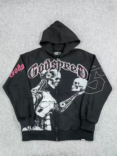 Godspeed Gothic Rivet Letter Cyborg Skull Back Cracked G Oversized Full Zip Hoodie 29525000