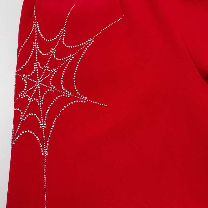Sp5der [Big & Tall for weights up to 220 lbs] 1:1 quality version Sp5der Red Rhinestone Web Zip Hoodie & Sweatpants
