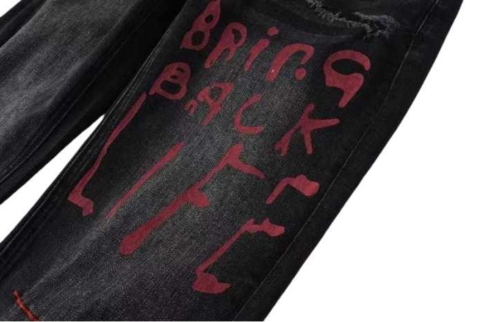 [50% Off]Ksubi 1:1 quality version Red Letter Embroidery Hole Jeans 28700618