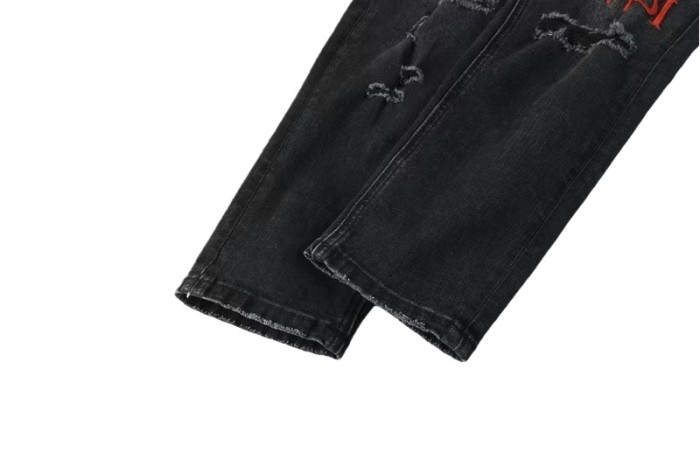 [50% Off]Ksubi 1:1 quality version Red Letter Embroidery Hole Jeans 28700618