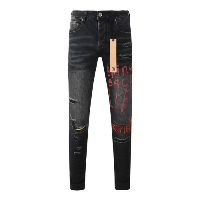 [50% Off]Ksubi 1:1 quality version Red Letter Embroidery Hole Jeans 28700618