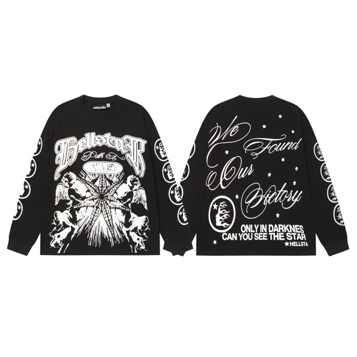 [50% Off]Hellstar Studio Seven-point Star Angel Print Long Sleeve T-Shirt 2 colors 28704408