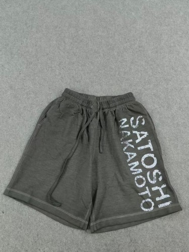 Satoshi Nakamoto Letter Printed Drawstring Casual Washed Shorts 29082412