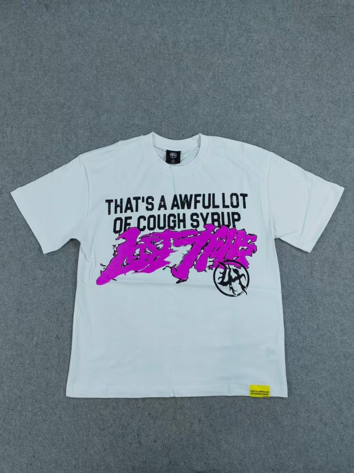 Cough Syrup Pink Graffiti Typography Dual Line Front Circular Frame Grunge Text Print Tee 2 colors 29303963