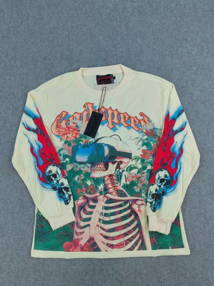 Godspeed Skeleton with VR Glasses Printed Washed Version Long-Sleeve T-Shirt 2 colors 28512646