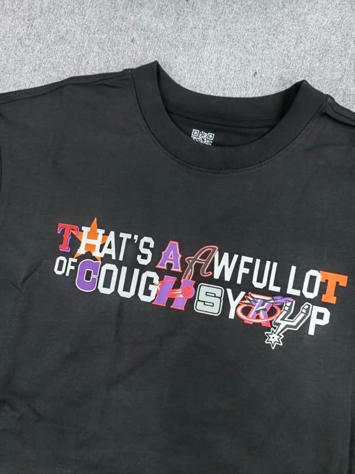 Cough Syrup Y2K Modern Street Front Tiny Star Accent Multicolor Letter Back Big Mixed Color Stacked Text Print T-Shirt 29345354
