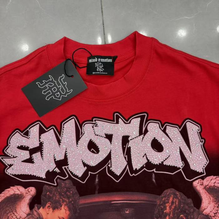 Mixed Emotion Mechanic Angel Print Back Graffiti Letter Symbol Raw Hem T-shirt 29542506