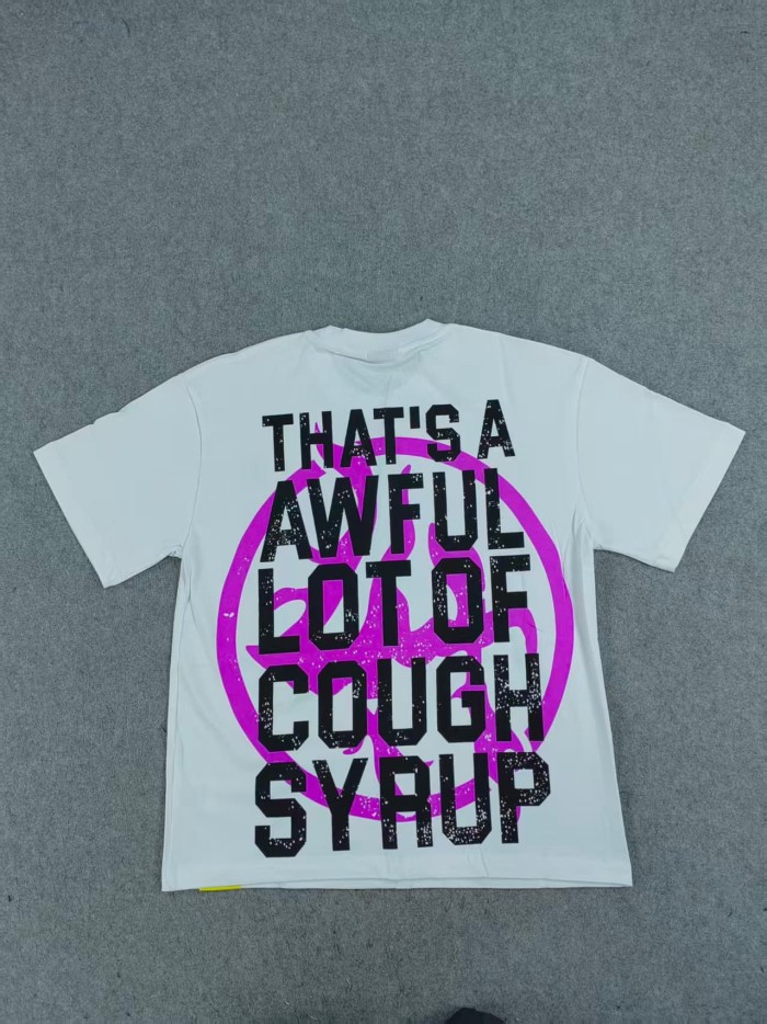 Cough Syrup Pink Graffiti Typography Dual Line Front Circular Frame Grunge Text Print Tee 2 colors 29303963