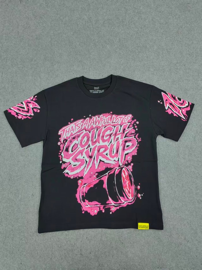 Cough Syrup Pink Splatter Graffiti Cup Front Back Double Sided Print Tee 2 colors 29290023