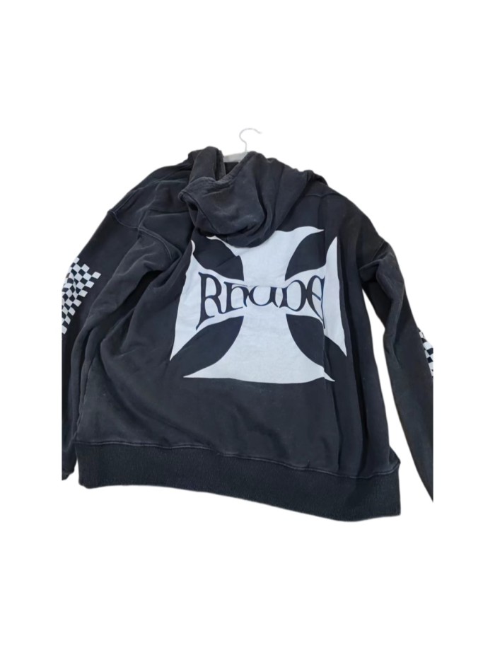 [50% Off]Rhude Black White Check Sleeve Hoodie