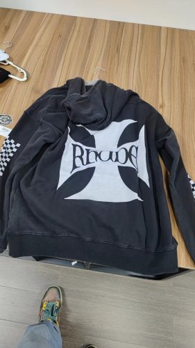 [50% Off]Rhude Black White Check Sleeve Hoodie