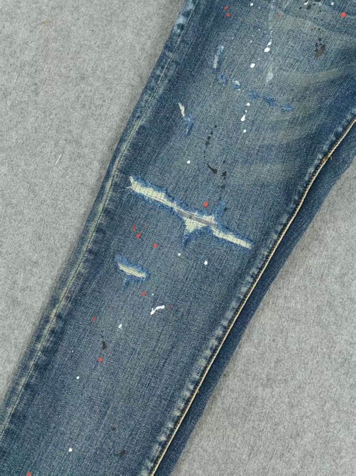 Purple Brand 1:1 quality version Dark Blue Wash Red White Paint Splatter Subtle Rip Slim Jeans 29528738
