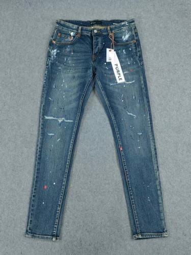 Purple Brand 1:1 quality version Dark Blue Wash Red White Paint Splatter Subtle Rip Slim Jeans 29528738