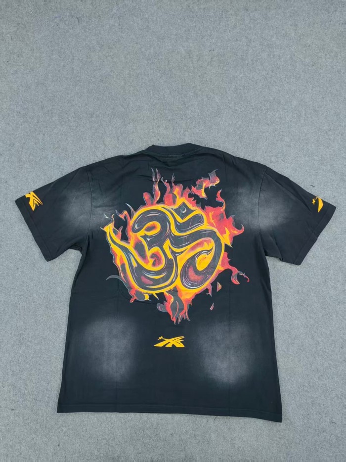 Hellstar Studio Meditating Skeleton Flame Letter Printed Washed  Version Tee