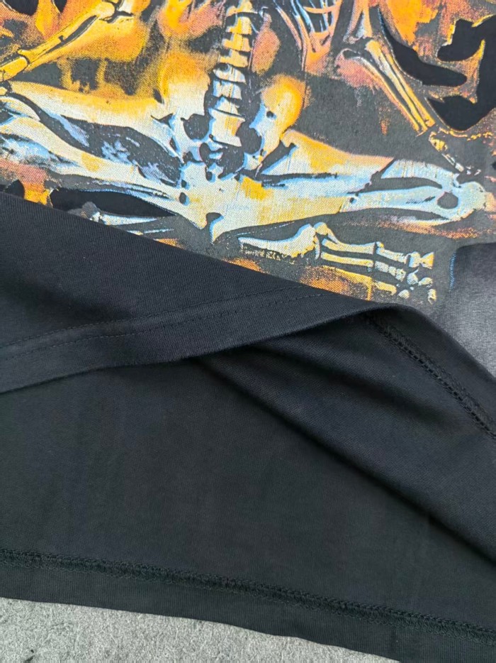 Hellstar Studio Meditating Skeleton Flame Letter Printed Washed  Version Tee