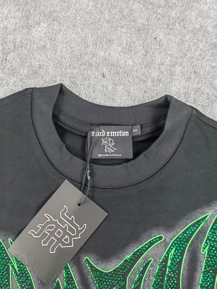 Mixed Emotion Goblin Rhinestone Letter Print Tee 28592930