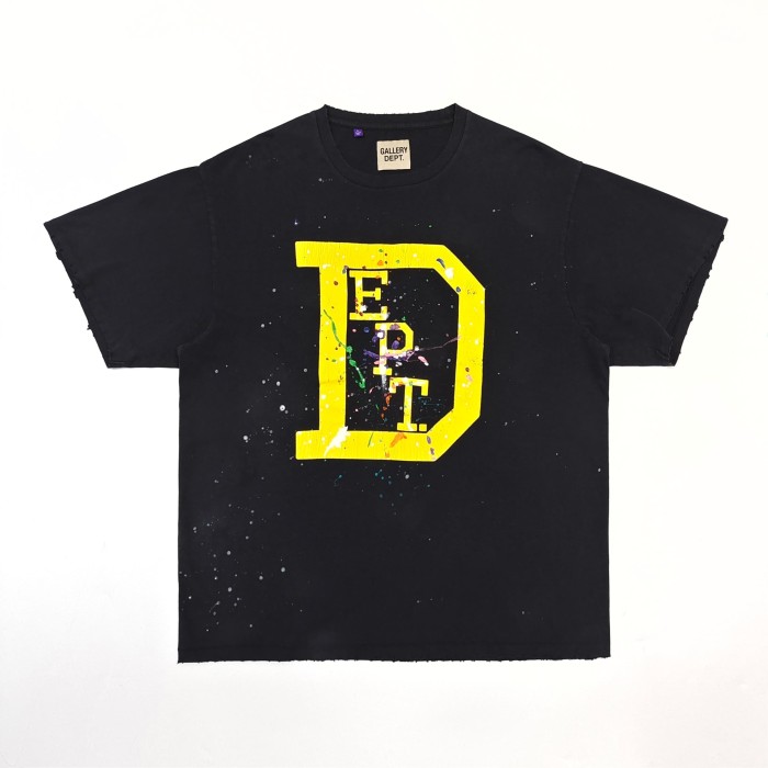 GaIIery Dept. [Big & Tall for weights up to 220 lbs]1:1 quality version Yellow Big D Letter Paint Splatter Frayed Tee 29545398