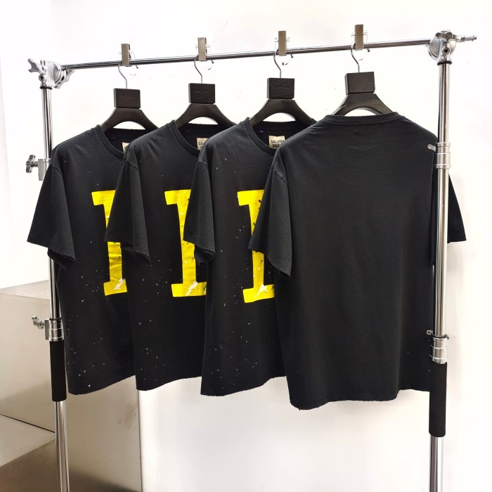 GaIIery Dept. [Big & Tall for weights up to 220 lbs]1:1 quality version Yellow Big D Letter Paint Splatter Frayed Tee 29545398
